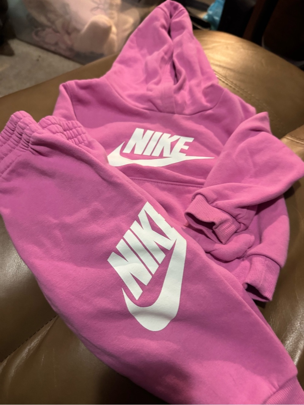 Nike Kids Pink Hoodie & Joggers - White Logo
